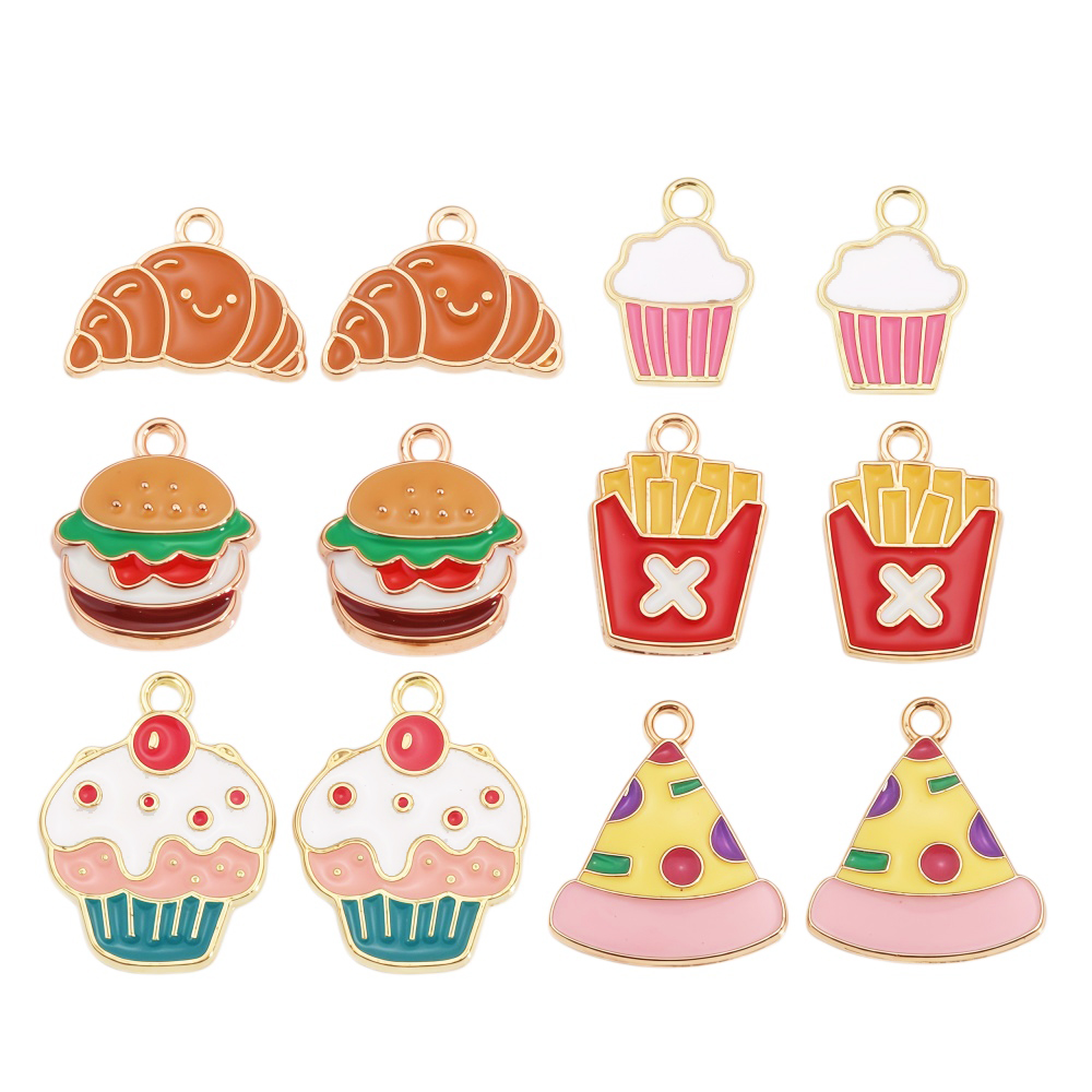 Jewelry Making Earring Supplies - 15Pcs/Set Cute Food Charms Enamel Burger