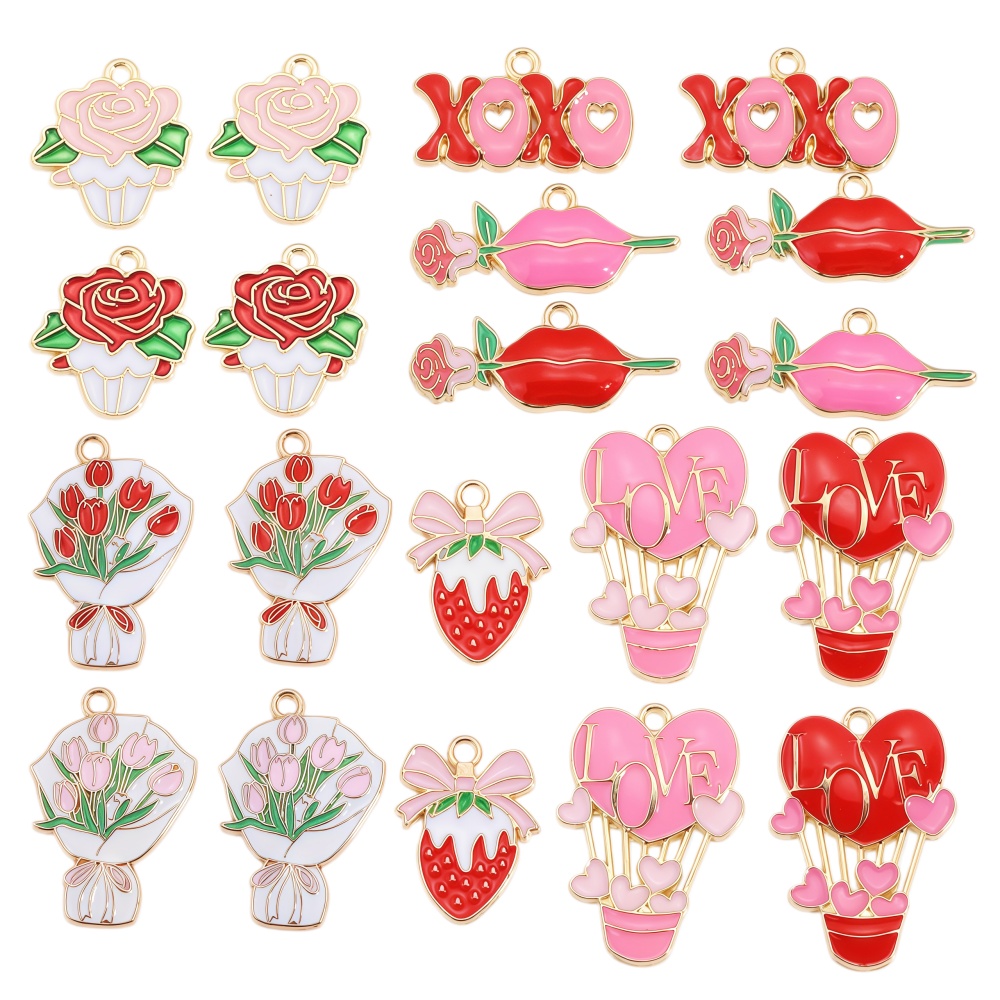 Jewelry Making Earring Supplies - 15pcs/Set Romantic Love Heart Charms Enamel