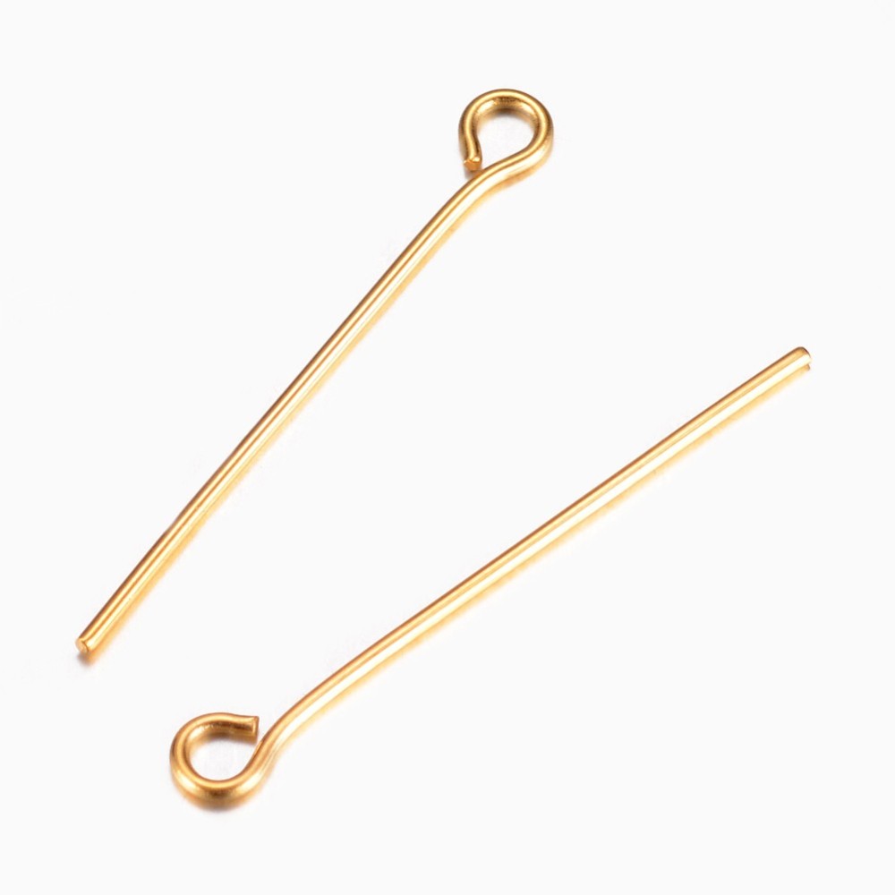 Jewelry Making Head Pins - 20Pcs Golden Stainless Steel Eye Pin